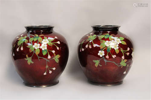 Pair of Enamel Vases