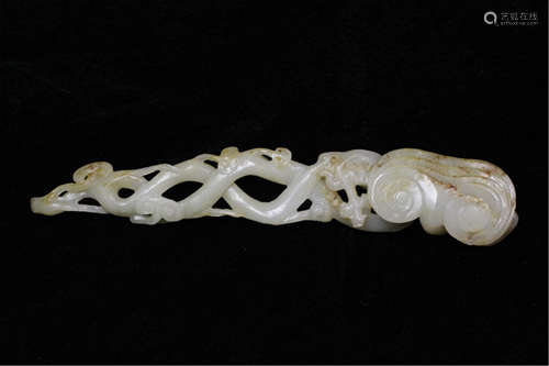 Chinese White Jade Carved Plaque,Open Work