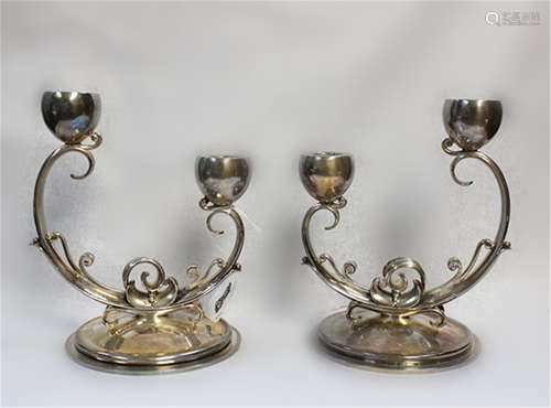 Pair of Sterling Silver Danish Art-Nouveau Candle