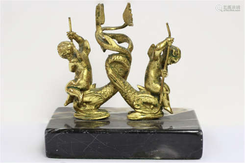 Asian Bronze Paper Weight w Zodiac