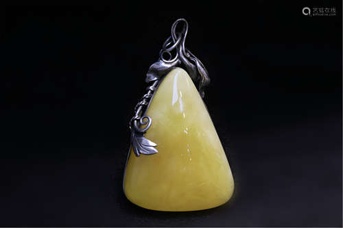 Large Antique Yellow Butterscotch Amber Pendant,