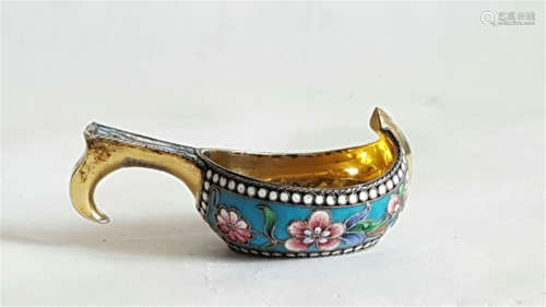 Antique Russian Gilt Silver Enamel Kovsh