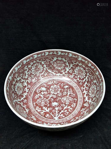 14-16TH CENTURY, A FLOWER PATTERN BIG BOWL, MING DYNASTY