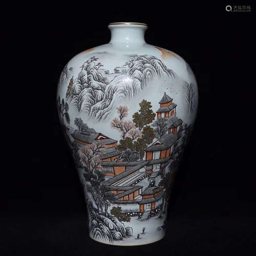 A INK COLOR LANDSCAPE & LOFT PATTERN MEI VASE