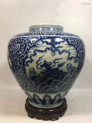 A BLUE&WHITE WAVE PATTERNBIG JAR