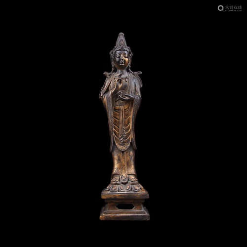 A NORTHERN WEI DYNASTY BRONZE GILT HOLY WATER GUANYIN STATUE