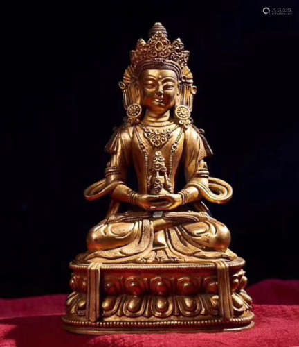 18TH CENTURY, A BUDDHA DESIGN GILT BRONZE FIGURE