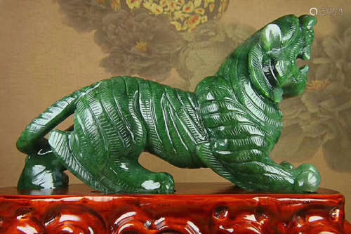 A TIGER DESIGN HETIAN GREEN JADE ORNAMENT