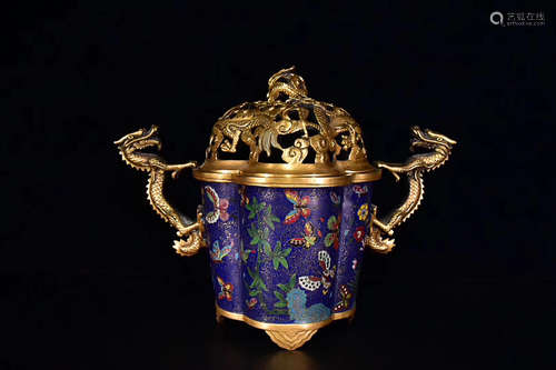 17-19TH CENTURY, A COLOUR ENAMELS DRAGON PATTERN CENSER, QING DYNASTY