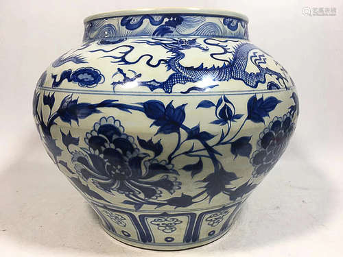 A YUAN DYNASTY BLUE & WHITE PEONY DESGIN JAR