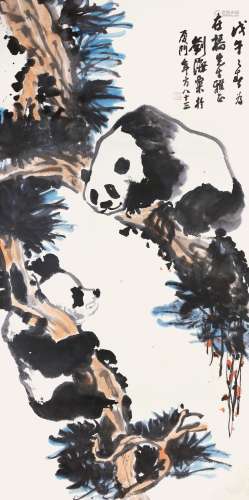 刘海粟 熊猫 立轴 设色纸本