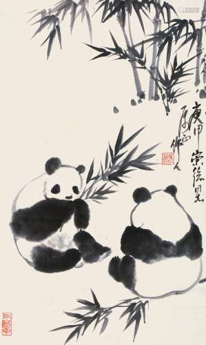吴作人 熊猫 镜芯 水墨纸本