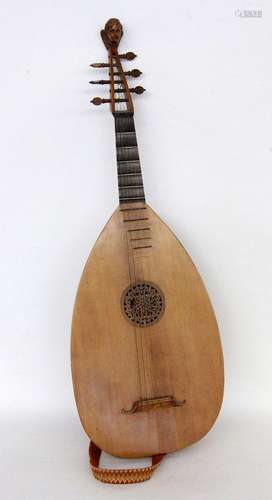 AN OLD LUTE Round belly lute with rosette and