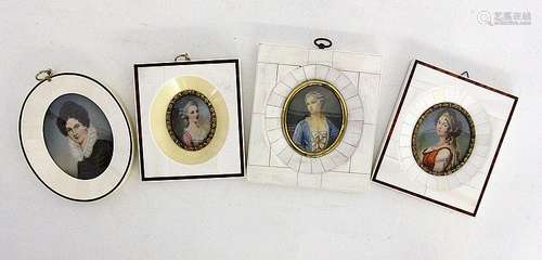 FOUR MINIATURES WITH FAMOUS WOMEN painted on