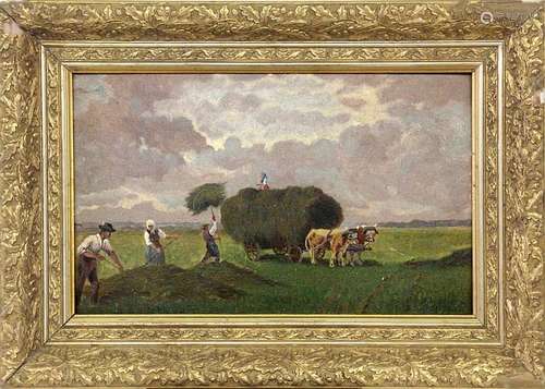 RABCAN, A. circa 1920 Farmers at hay making. Oil