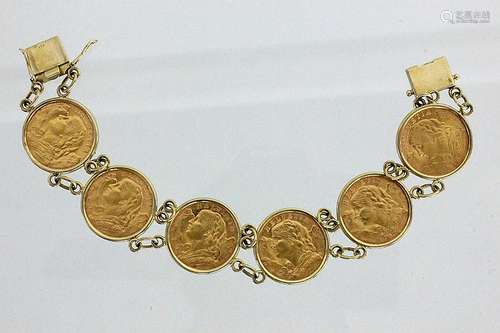 A COIN BRACELET 585/000 yellow gold with 6 Swiss