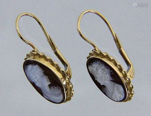 A PAIR OF EARRINGS 750/000 yellow gold with shell