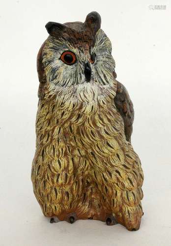 AN OWL Painted Vienna bronze. 19.5 cm