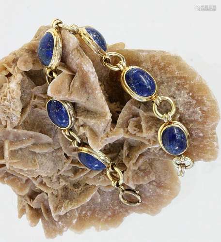 A BRACELET Gilt silver with lapis lazuli. 18 cm