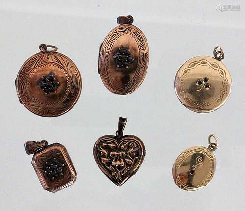 A LOT OF SIX LOCKETS Silver, gilt rose gold