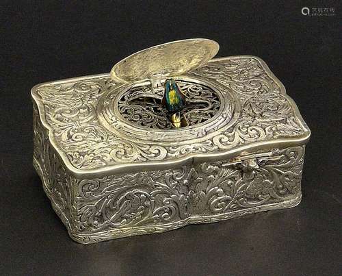 A SINGING BIRD MUSIC BOX 20th century 925/000