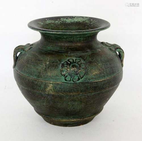 A VASE IN ANTIQUE FORM Ceramic, bronzed