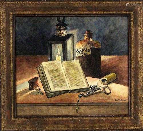 SUTTER, C. 1918 Alchemy still life with vial of