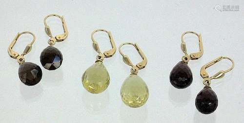 THREE PAIRS OF EARRINGS 585/000 yellow gold with