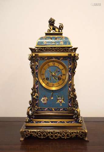 19th Century French Gil-Brass and Enamel Mantel Clock