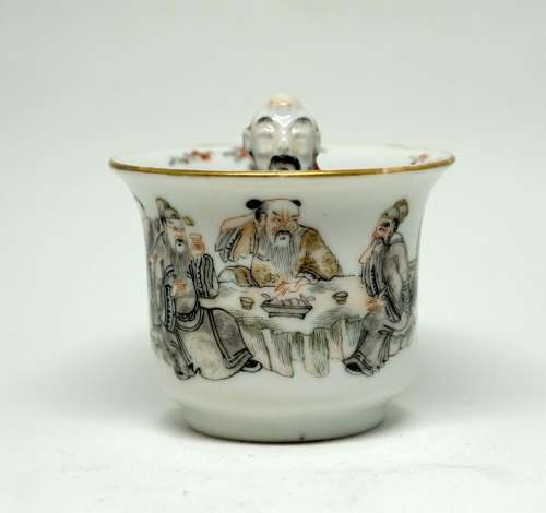An Unusual Chinese Famille Rose and Grisaille Wine Cup