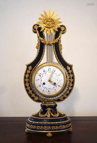 French Louis XVI Style Cobalt Blue Porcelain and Gilt-Bronze Clock
