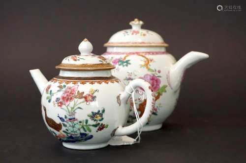 Two Chinese Export Famille Rose Teapots