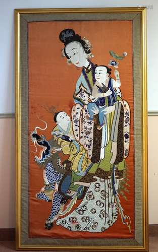 A Large Chinese Silk Embroidered Figural Panel