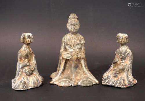 Group of Three Chinese Earthenware Attendants
