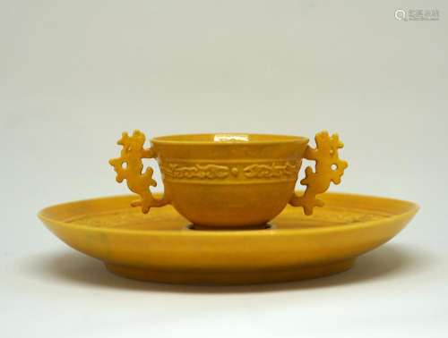 A Rare Set of Yellow Glazed Cup and Saucer