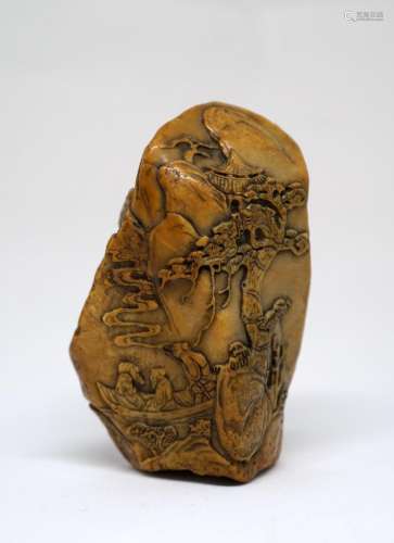A Fine Yellow Chinese Shoushan Stone Decorative Piece for Scholars
