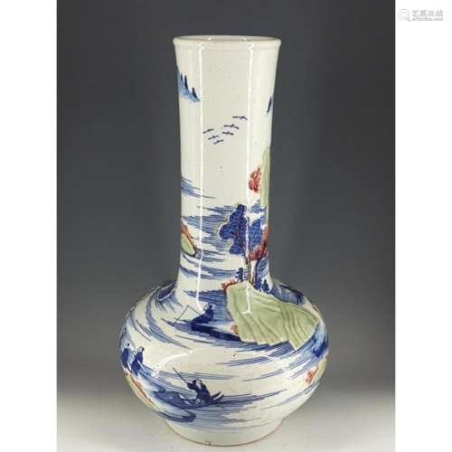 Chinese Blue And White Long Neck Bottle Vase