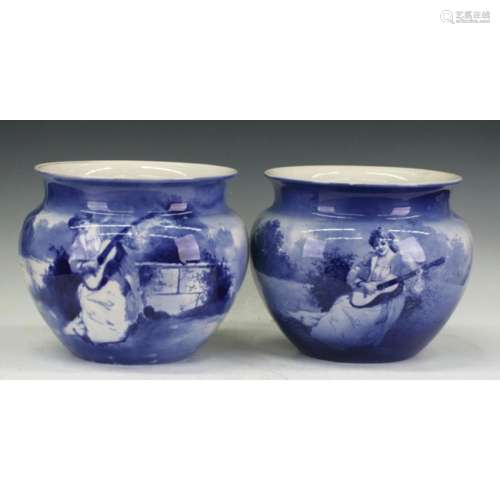 Pair Of Large Royal Doulton Blue And White Pots