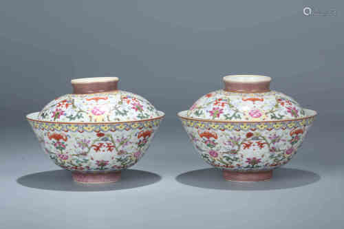 A Pair Of Chinese Famille-Rose Porcelain Cups With Cover