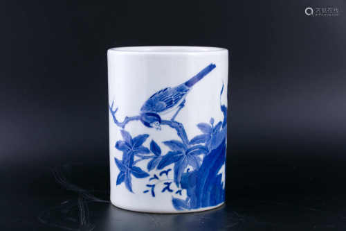 A Chinese BlueAnd White Porcelain Brush Pot