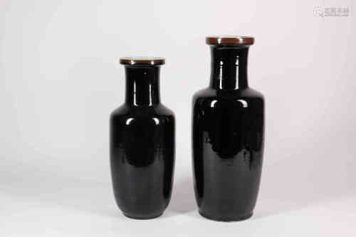 A Pair Of Chinese Black Glazed Porcelain Vases