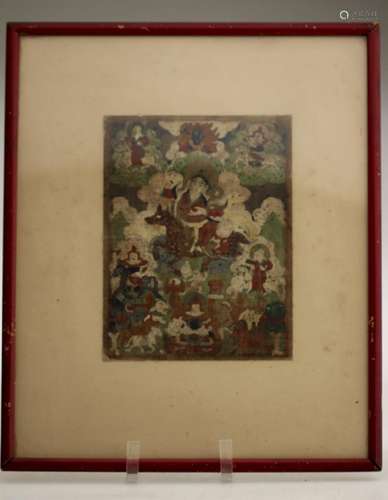 A Rare Chinese Framed Thangka Silk Painting