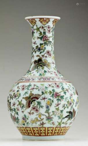 An Elegant Chinese Famille Rose Bottle Vase.