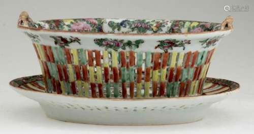 Chinese Rose Medallion Reticulated Bowl and Plate