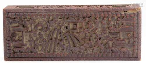 Chinese Wood Box with Figural and Courtyard Scenes