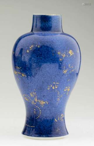 A Nice Chinese Kangxi Blue Vase with Gilt Flowers.