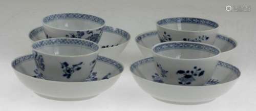 Four Chinese Blue and White Tea bowls and Saucers