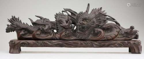 A Superb Wood Carved Dragon on a Base