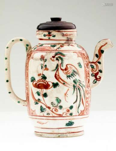 A Superb Ming Dynasty Wucai Teapot with Lid