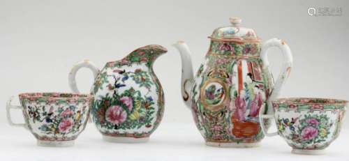 Chinese Rose Medallion Teapot, Pitcher and teacups